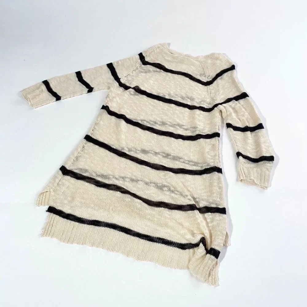 Pink Rose open weave striped tunic sweater